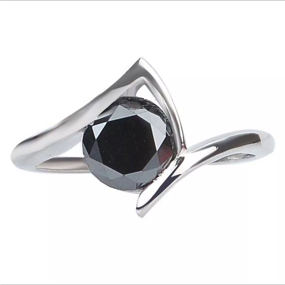 14K White Gold - 1.5 Ct Natural Black Diamond with Solid 14KT White Gold Band